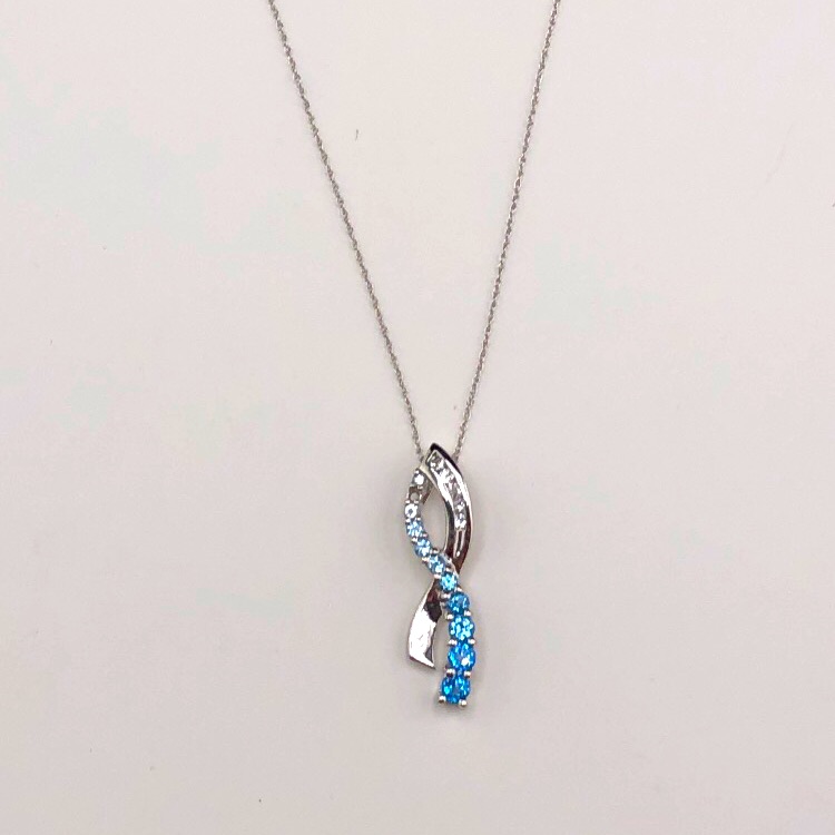 Topaz 10k White Gold Slider Pendant And 10kt White Gold Chain Necklace